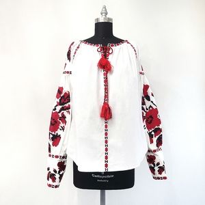 March 11 Ukraine Folklore Embroidered Bohemian Puff Sleeve Blouse Top